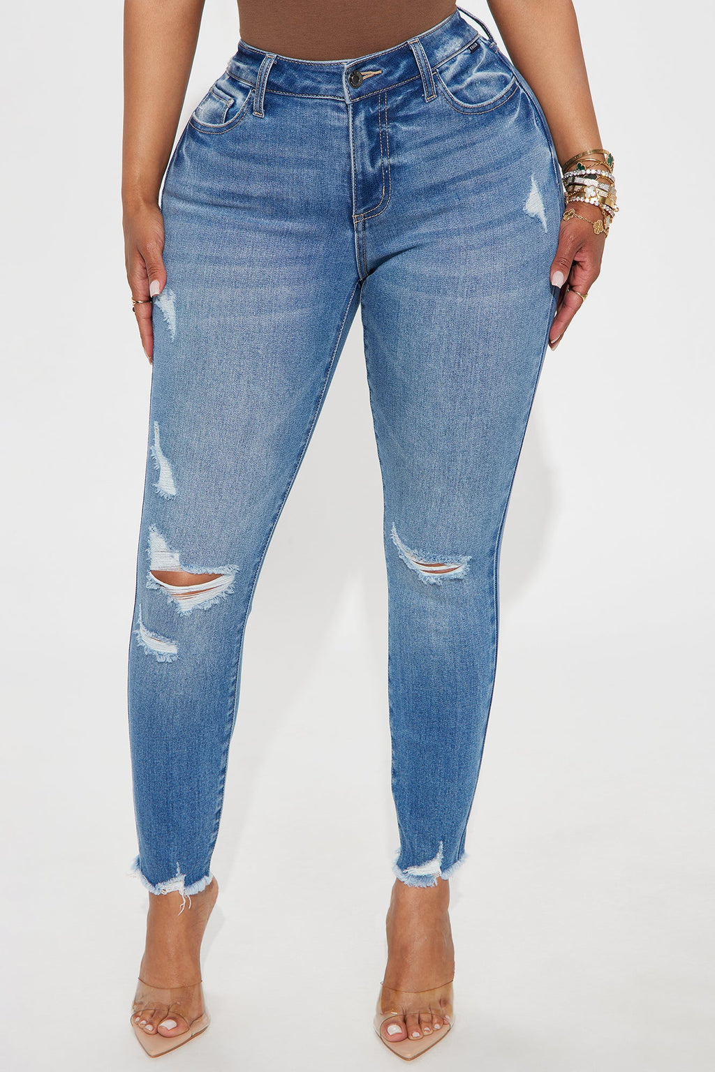 See Me Now Ripped Ankle Skinny Jean - Medium Wash
