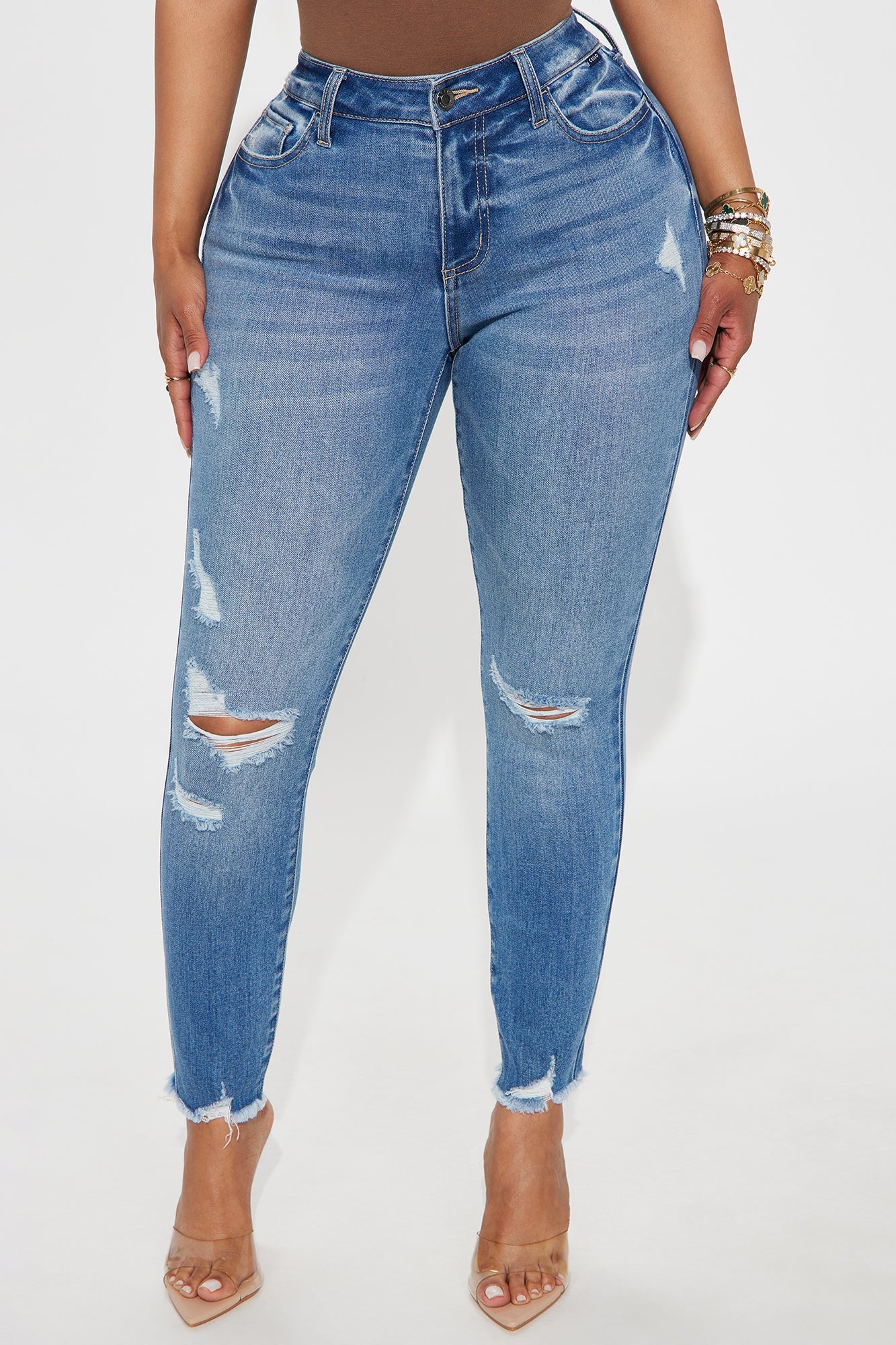 See Me Now Ripped Ankle Skinny Jean - Medium Wash