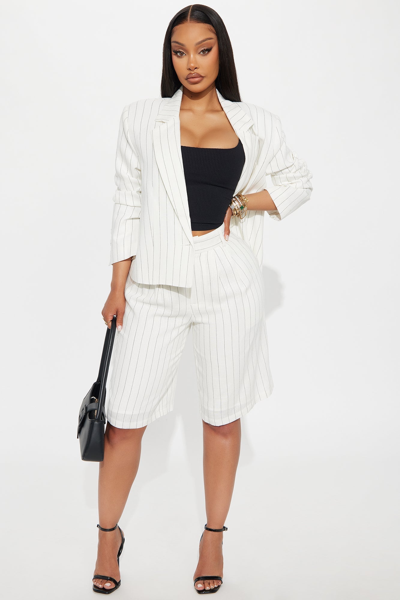 Penelope Pinstripe Linen Trouser Short - White