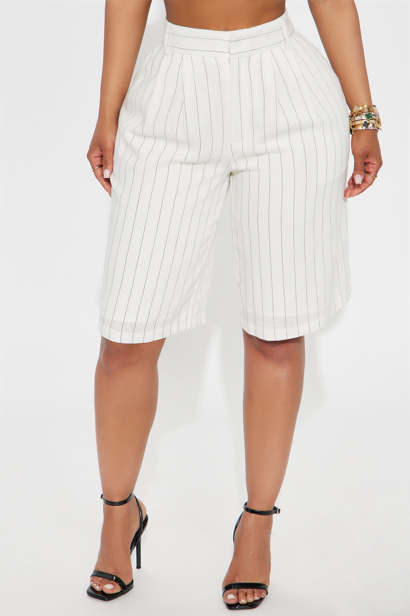Penelope Pinstripe Linen Trouser Short - White