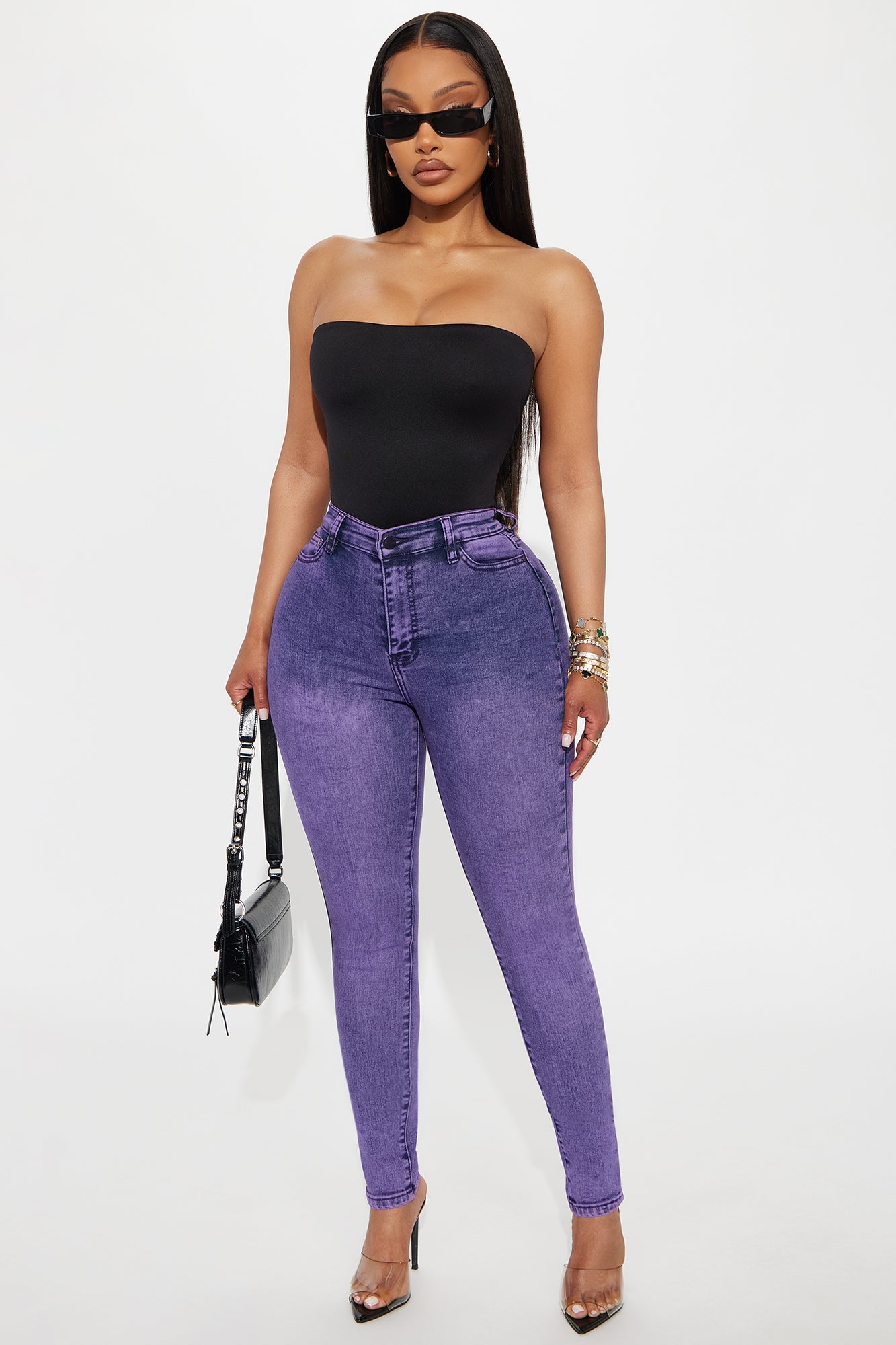 Out The Door High Waist Skinny Jeans - Purple