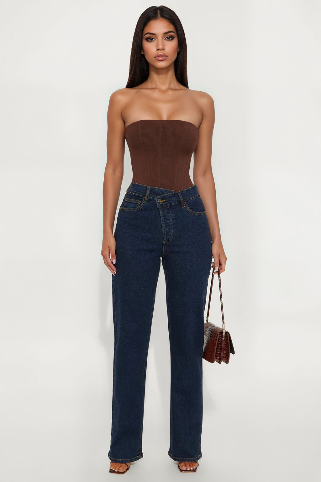 In Sync Stretch Crossover Straight Leg Jeans - Dark Denim