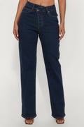 In Sync Stretch Crossover Straight Leg Jeans - Dark Denim