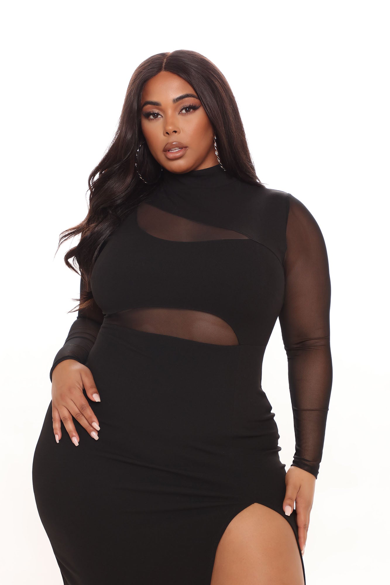 Fallen Angel Mesh Midi Dress - Black