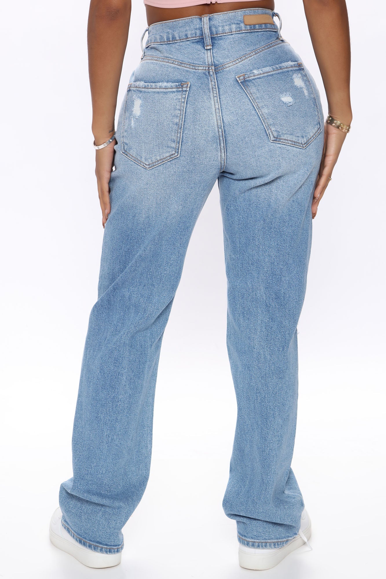 As You Please Ripped Straight Leg Jeans - Light Blue Wash