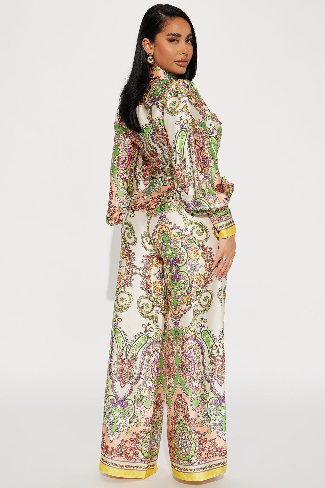 Maldives Satin Pant Set - Green/combo