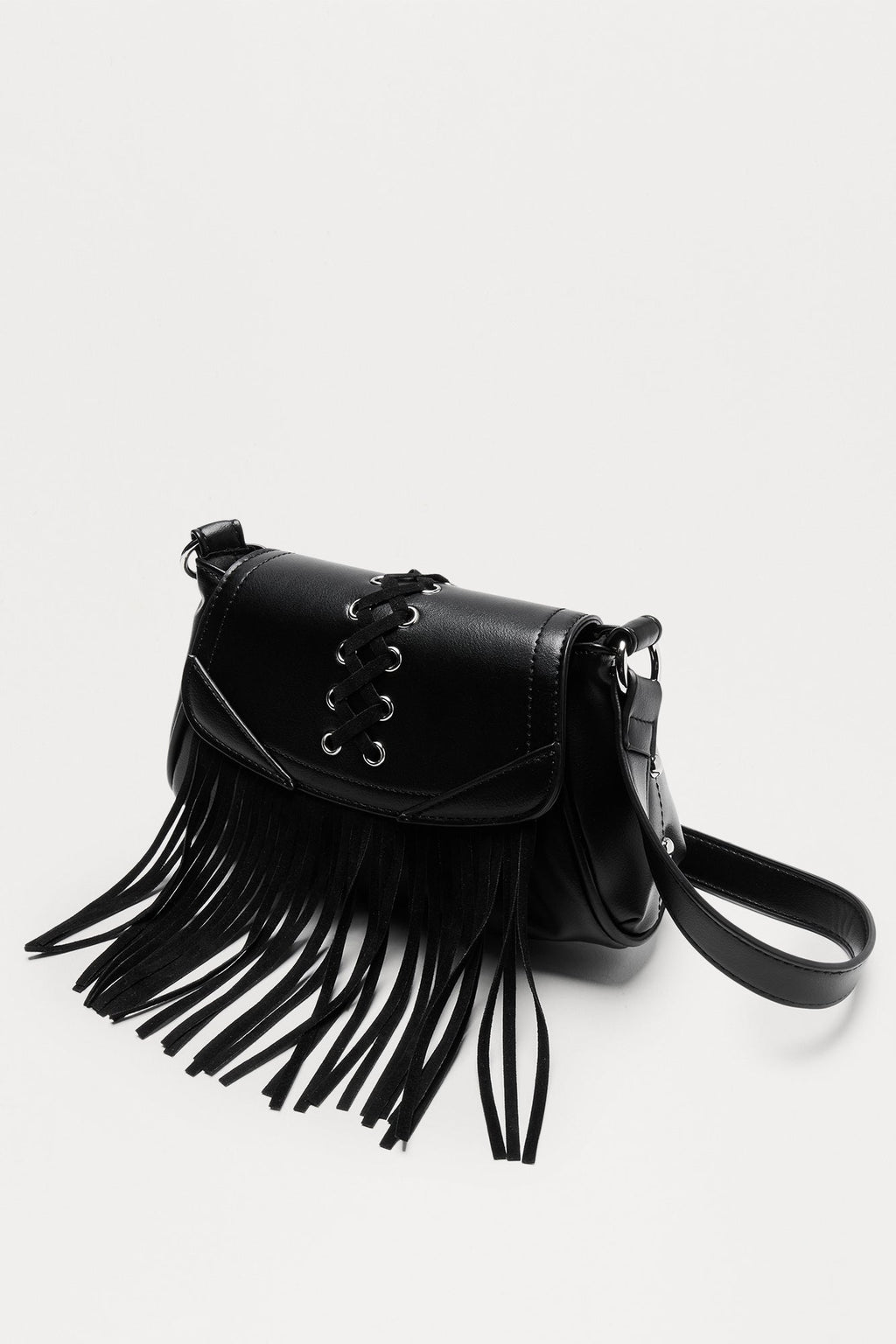 No Stylist Fringe Shoulder Bag - Black