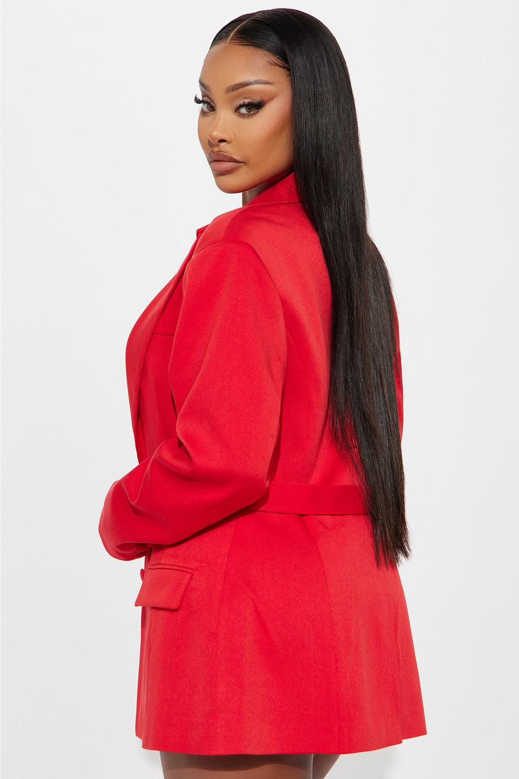 Elaine Hourglass Belted Blazer - Red