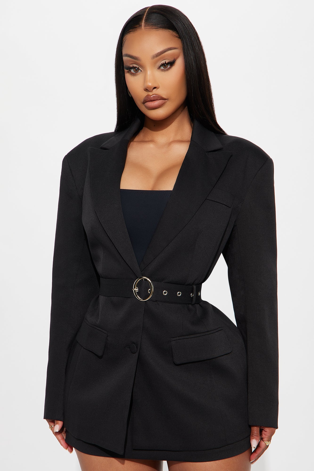 Elaine Hourglass Belted Blazer - Black