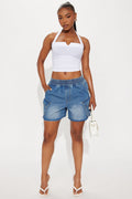 Easy Vibe Cargo Cut Off Denim Shorts - Medium Wash