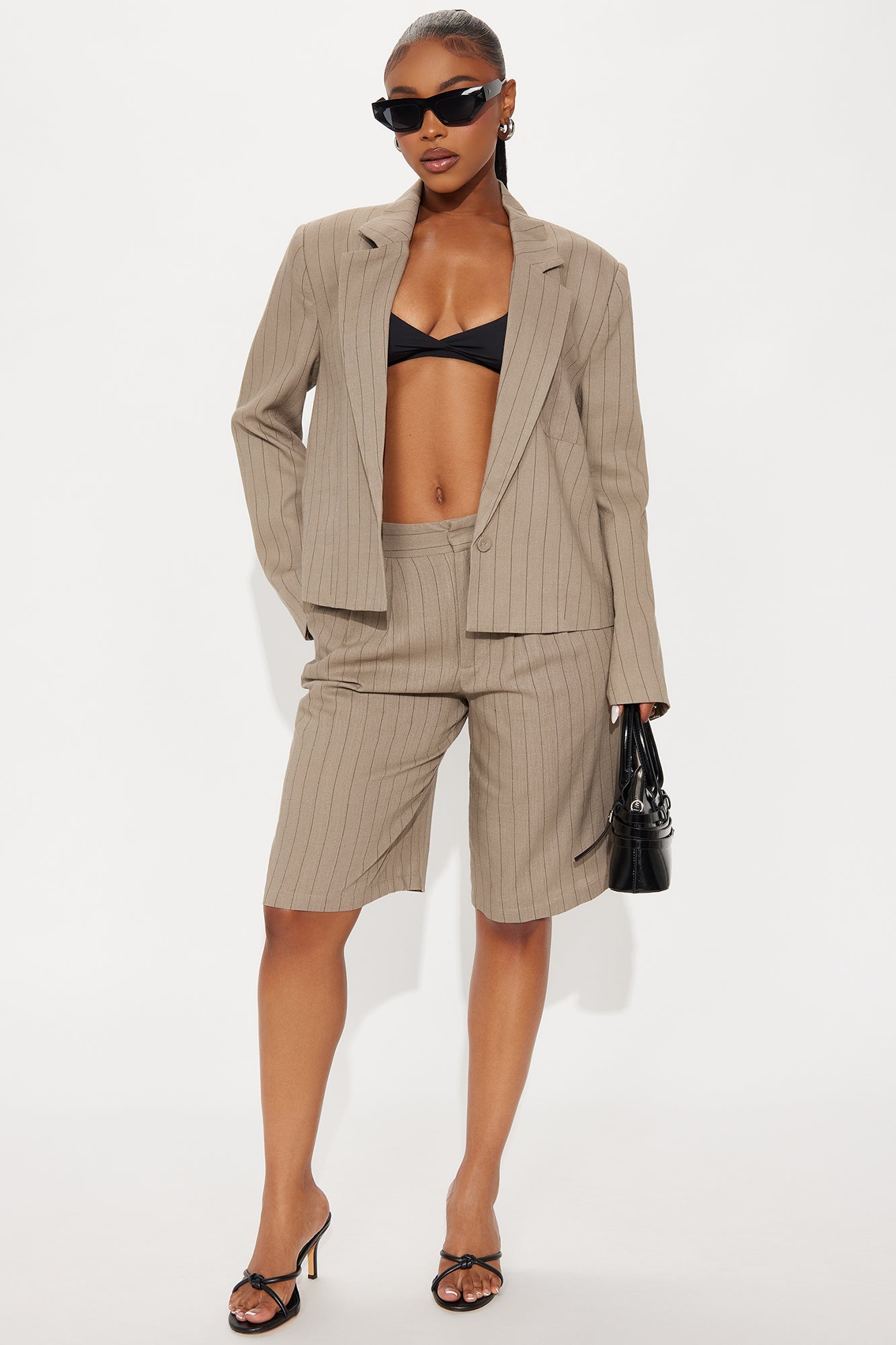 Penelope Pinstripe Linen Blazer - Mocha