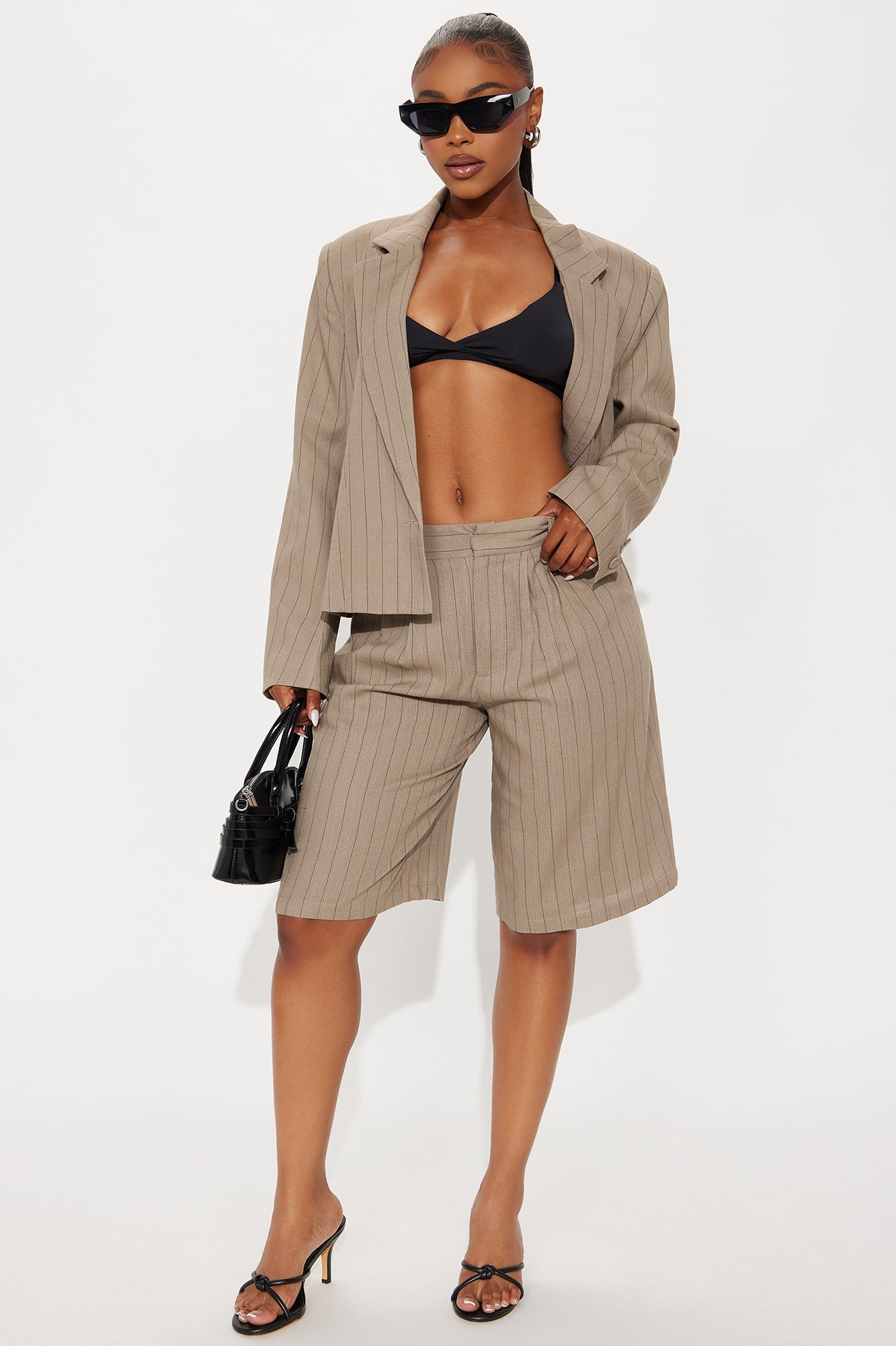 Penelope Pinstripe Linen Trouser Short - Mocha