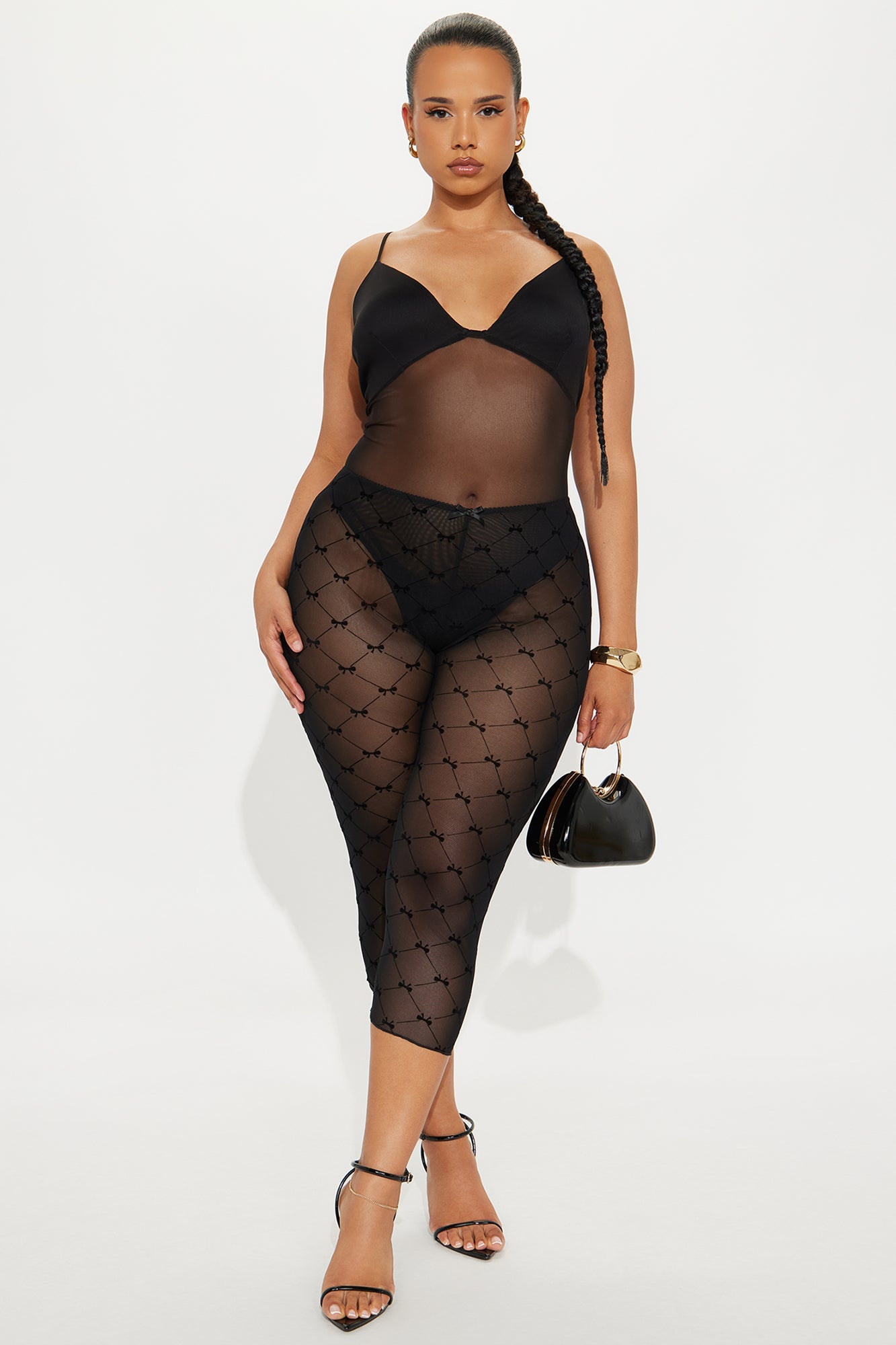 Amelie Bow Mesh Capri Legging - Black