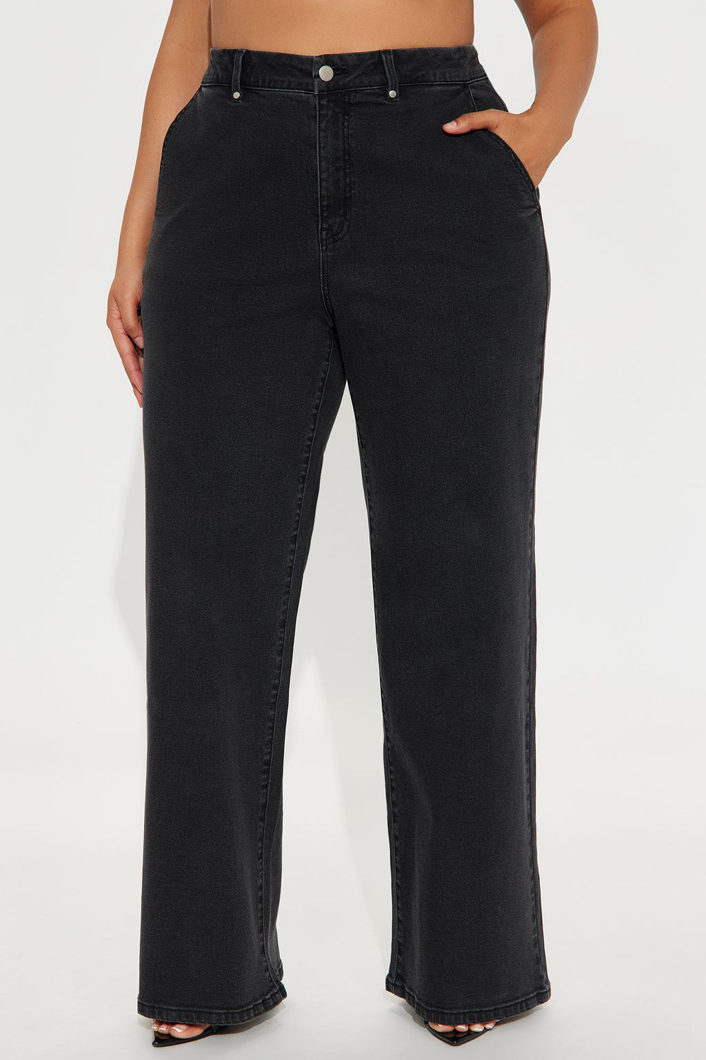 Here We Go Again Wide Leg Jeans - Black Wash