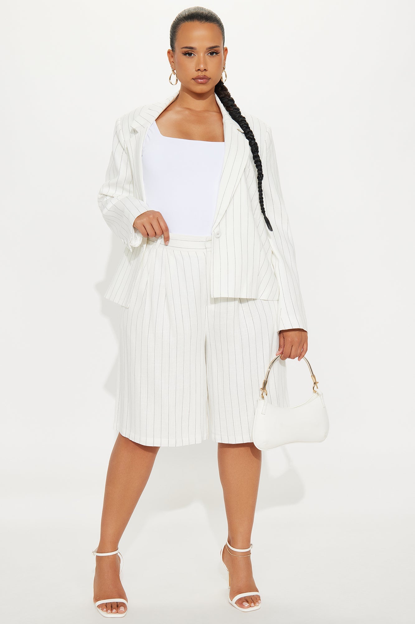Penelope Pinstripe Linen Trouser Short - White