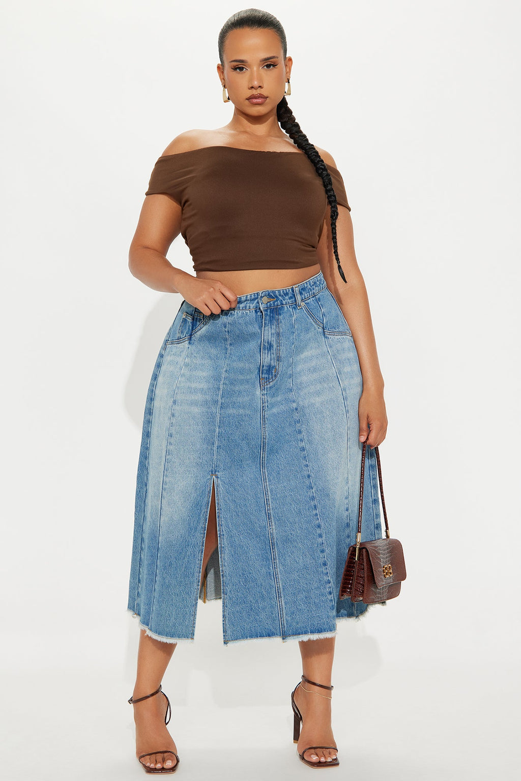 Sammy Denim Pleated Midi Skirt - Medium Wash