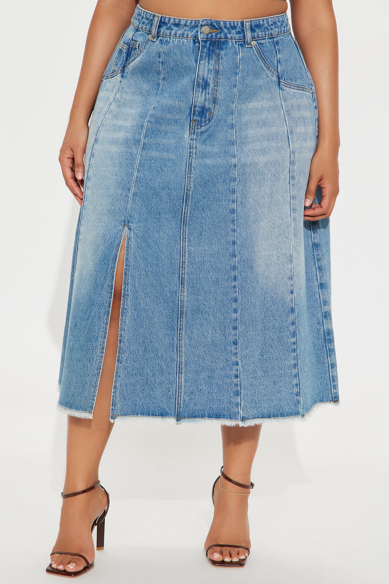 Sammy Denim Pleated Midi Skirt - Medium Wash