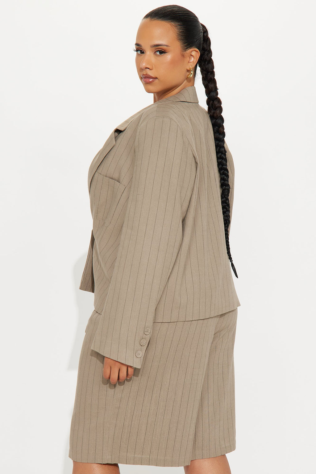 Penelope Pinstripe Linen Blazer - Mocha