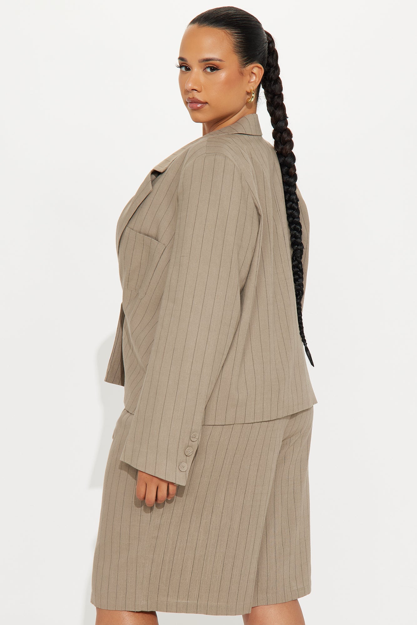 Penelope Pinstripe Linen Blazer - Mocha