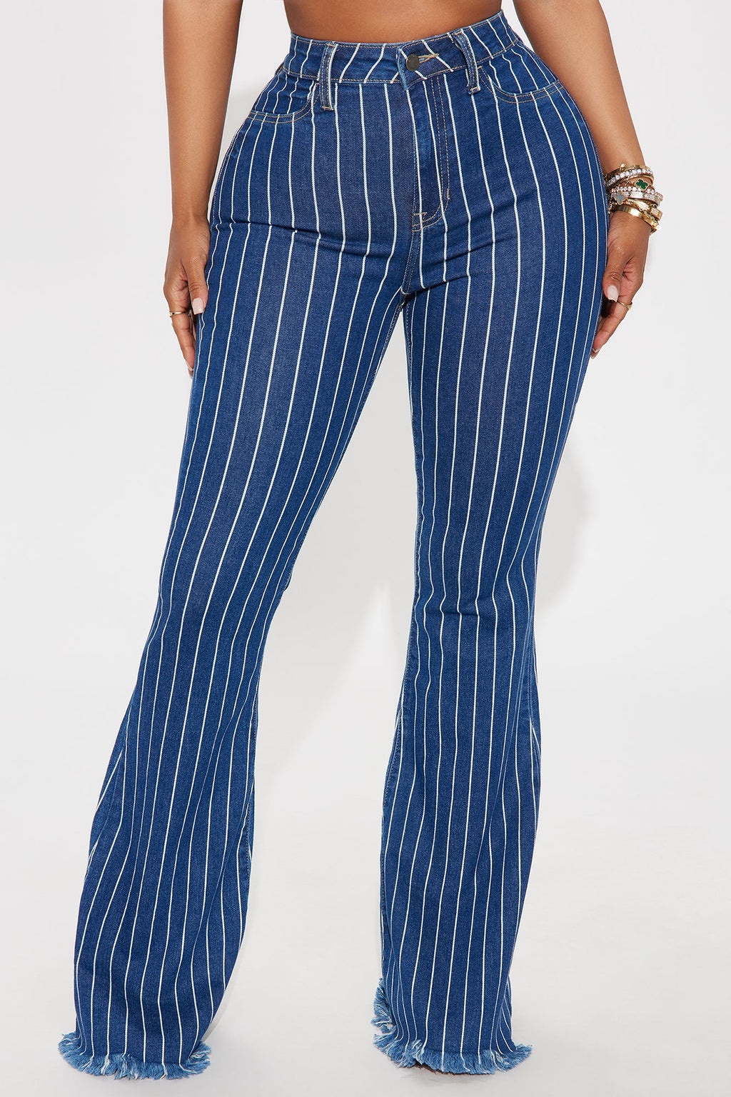 Crossed The Line Striped Flare Jeans - Dark Wash