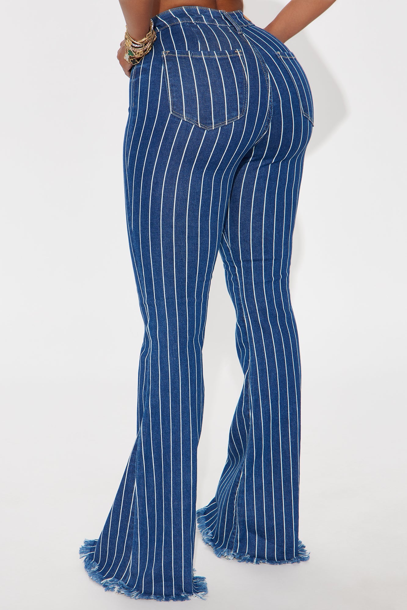 Crossed The Line Striped Flare Jeans - Dark Wash