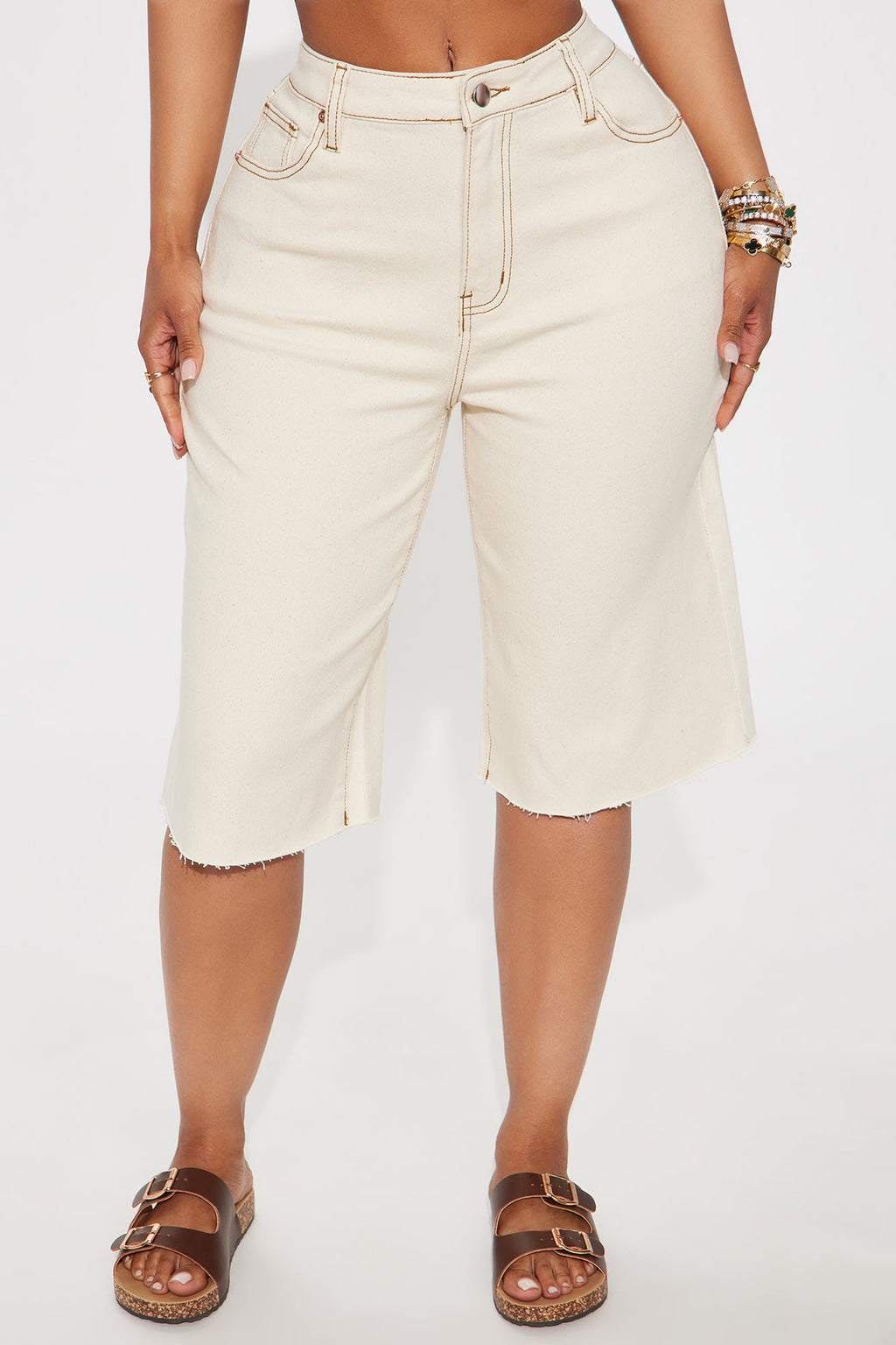 Weekend Vibes Denim Jorts - Cream