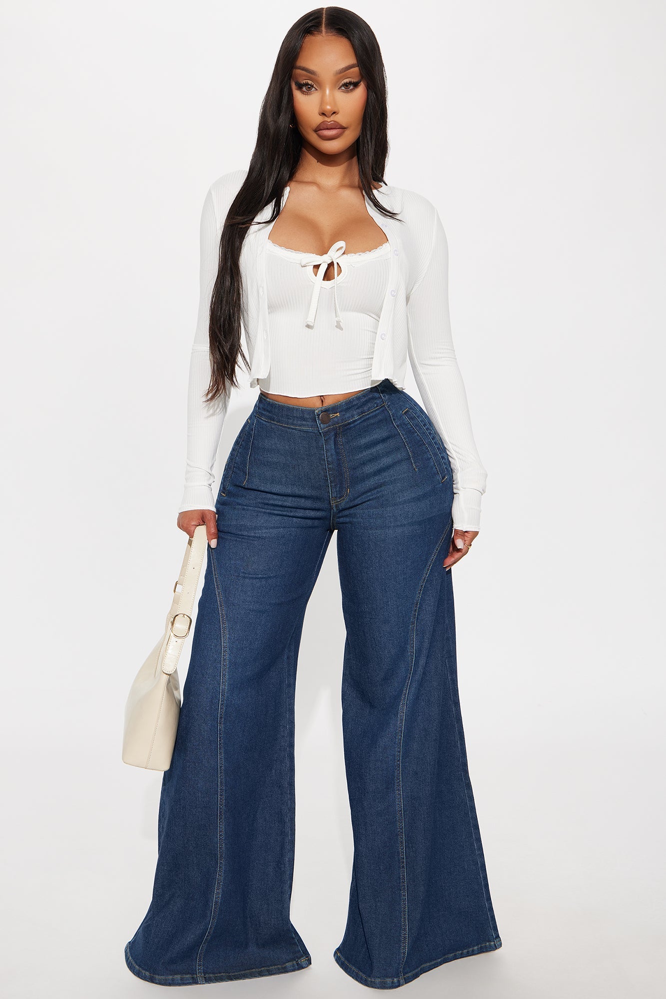 Verinique Mid Rise Wide Leg Denim Jeans - Dark Wash
