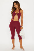 Jazmine Snatched Capri Pant Set - Burgundy