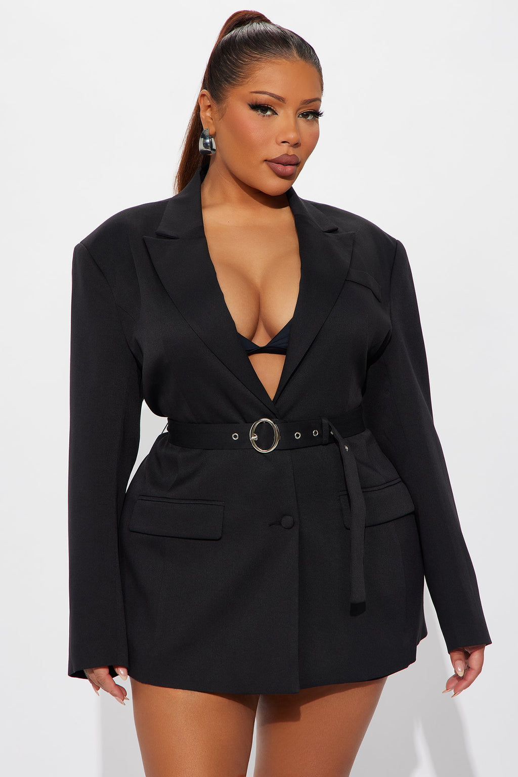 Elaine Hourglass Belted Blazer - Black