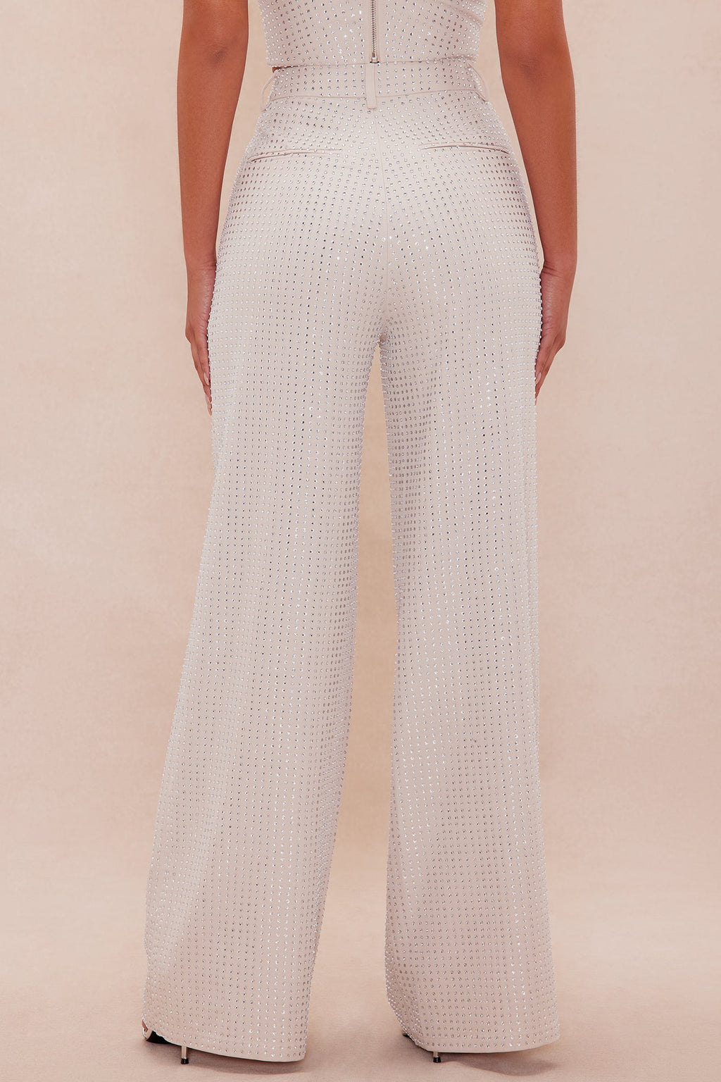 Deena Embellished Wide Leg Pant - Nude