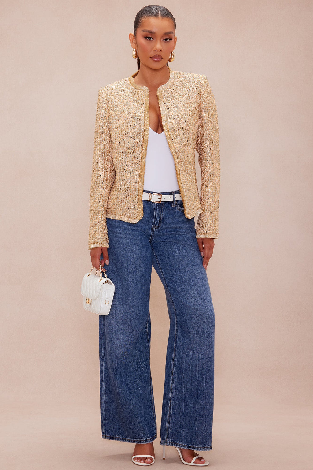 Angelica Fringe Tweed Jacket - Gold