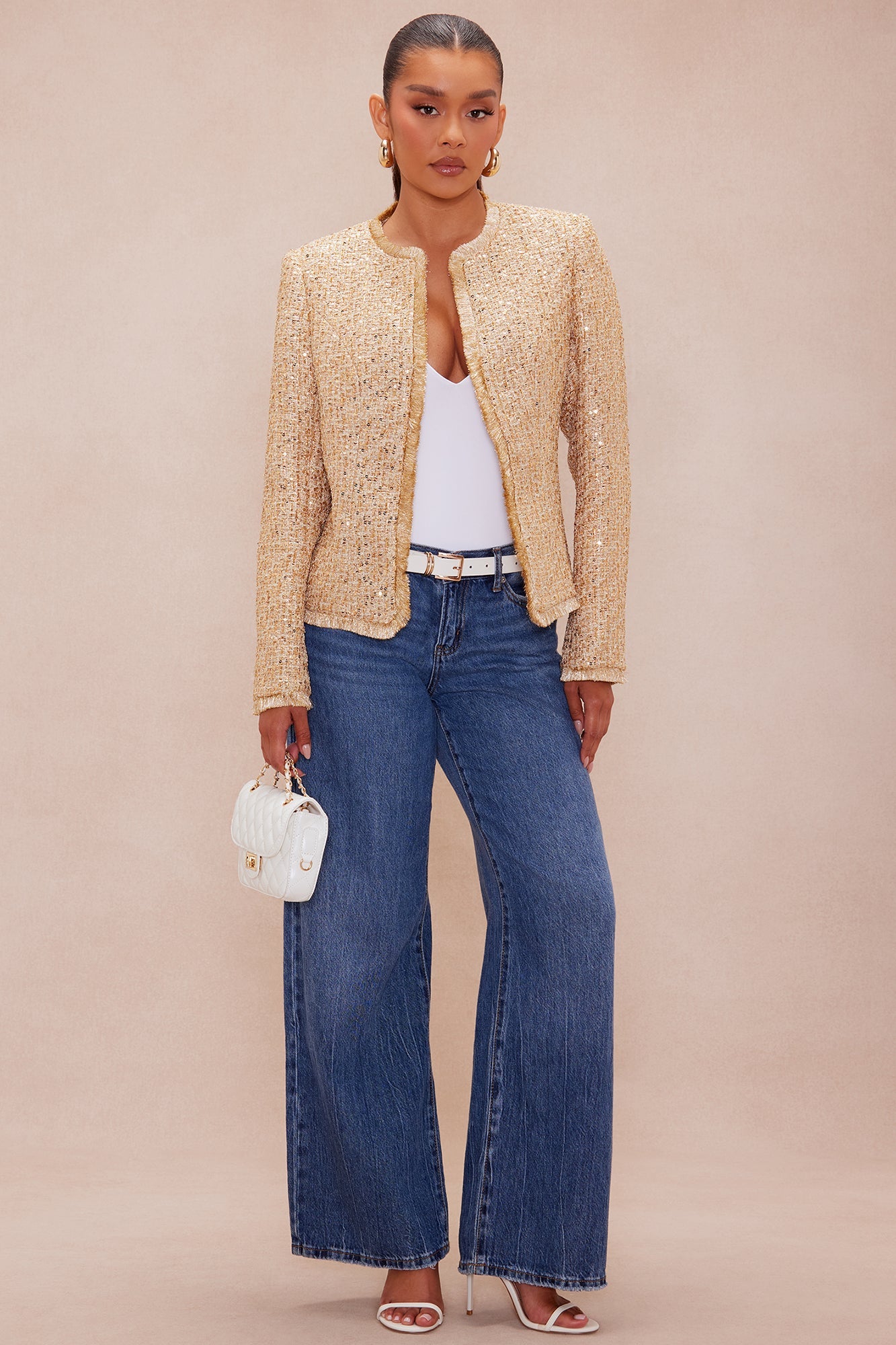 Angelica Fringe Tweed Jacket - Gold