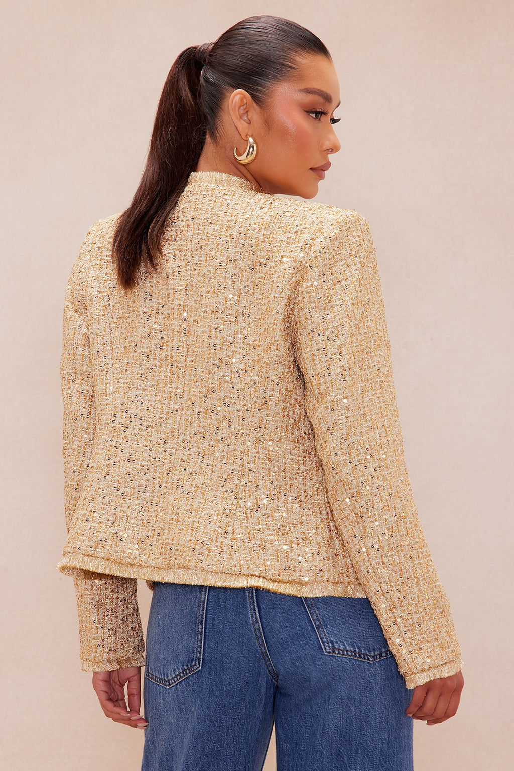 Angelica Fringe Tweed Jacket - Gold