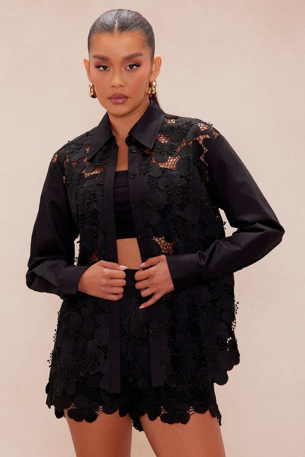 Iris Embroidered Shirt - Black
