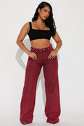 Red Hot Coated Wide Leg Jeans - Red