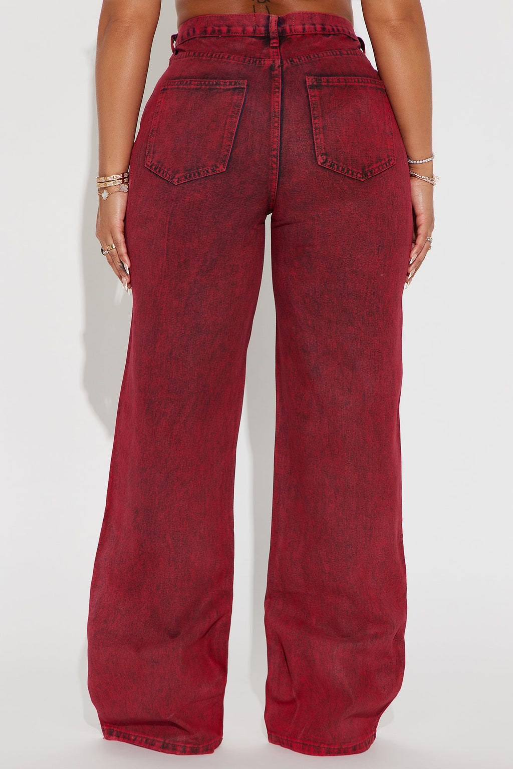 Red Hot Coated Wide Leg Jeans - Red