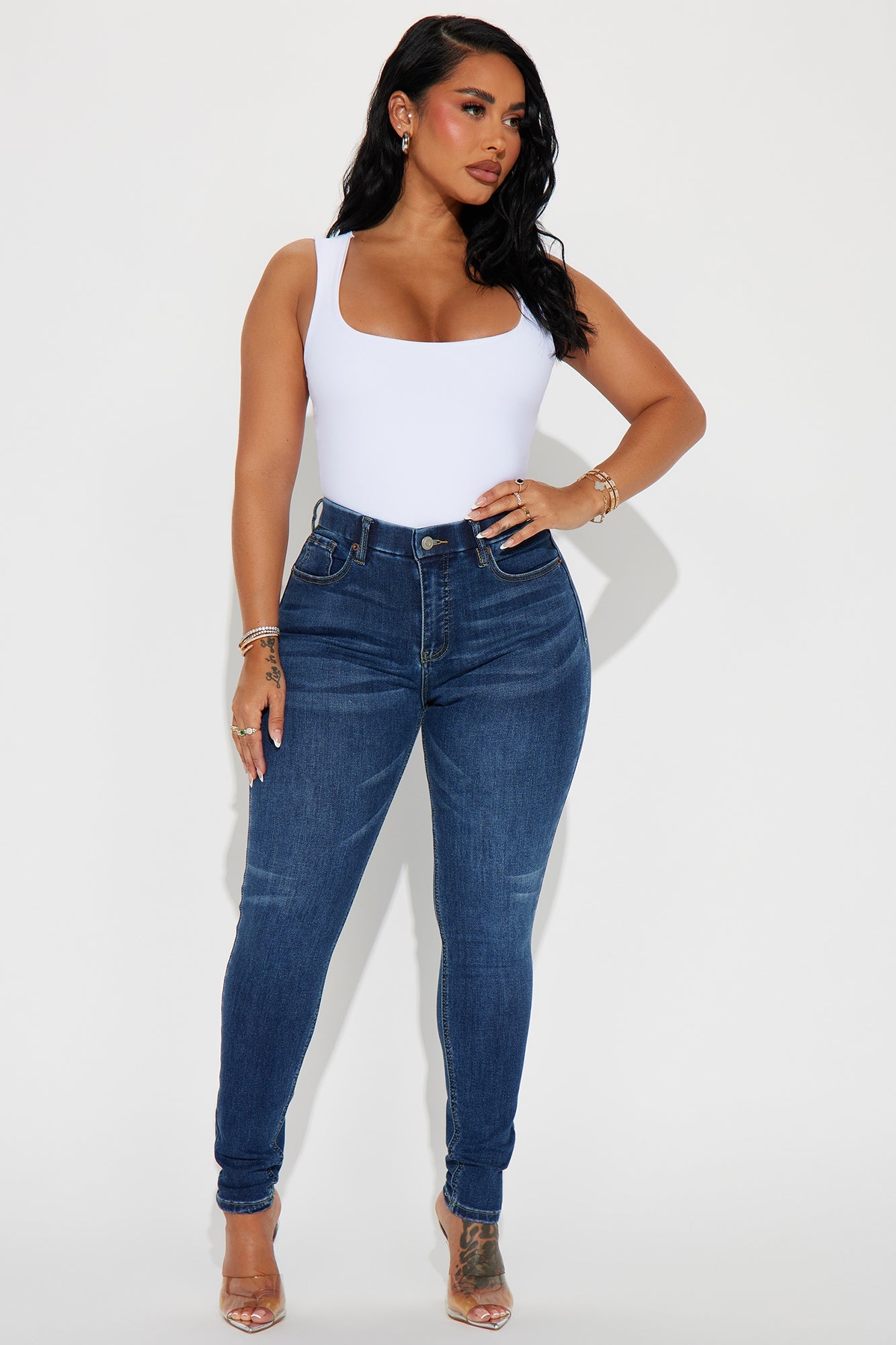 Taking It Over Tummy Control Stretch Skinny Jeans - Dark Wash