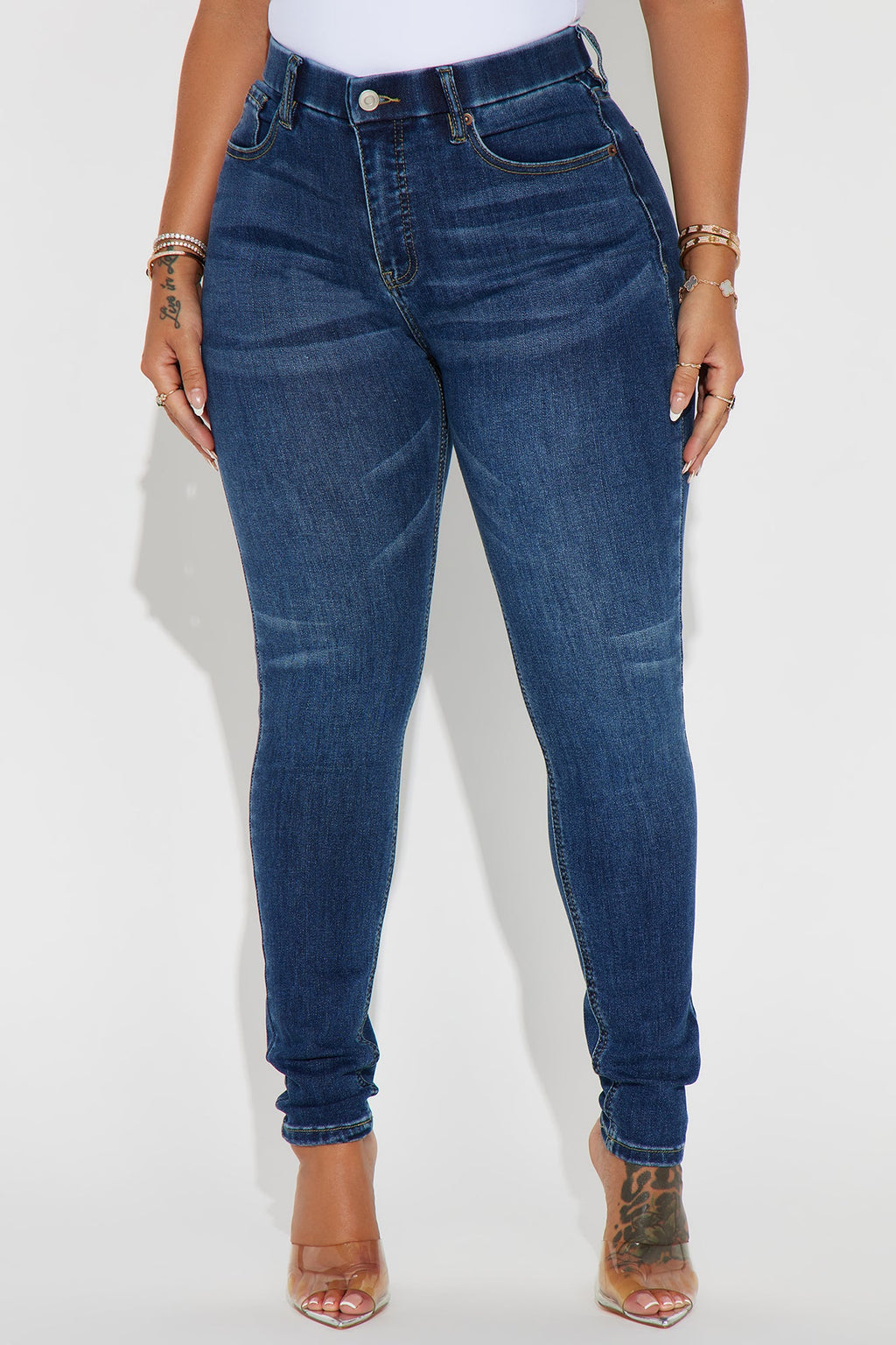 Taking It Over Tummy Control Stretch Skinny Jeans - Dark Wash