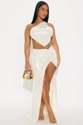 Tropical Tease Sequin One Shoulder Maxi Dress - Gold