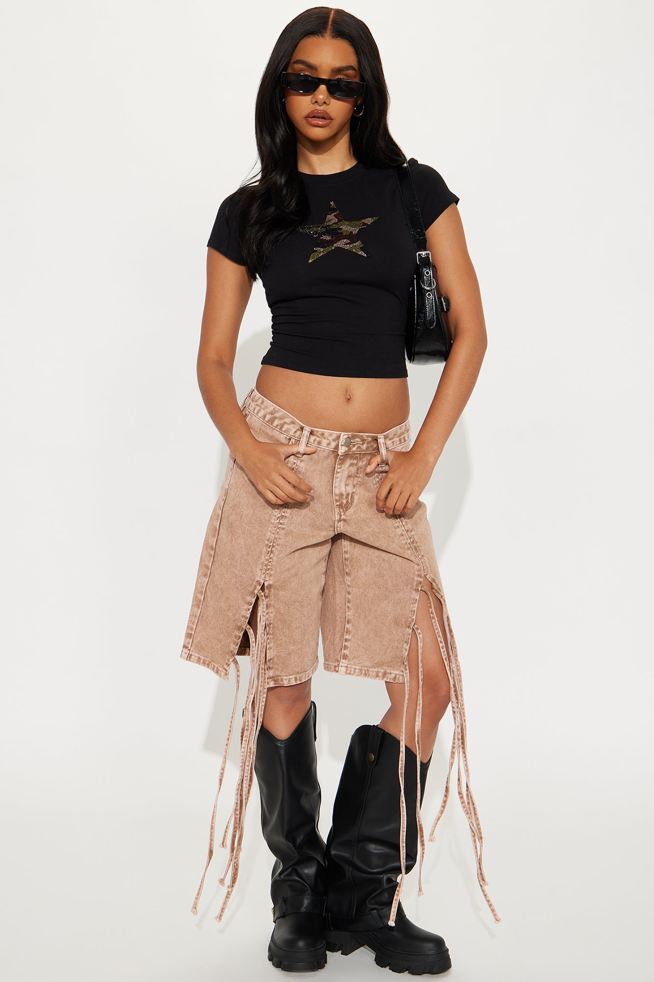 Never Too Late Low Rise Denim Shorts - Mocha