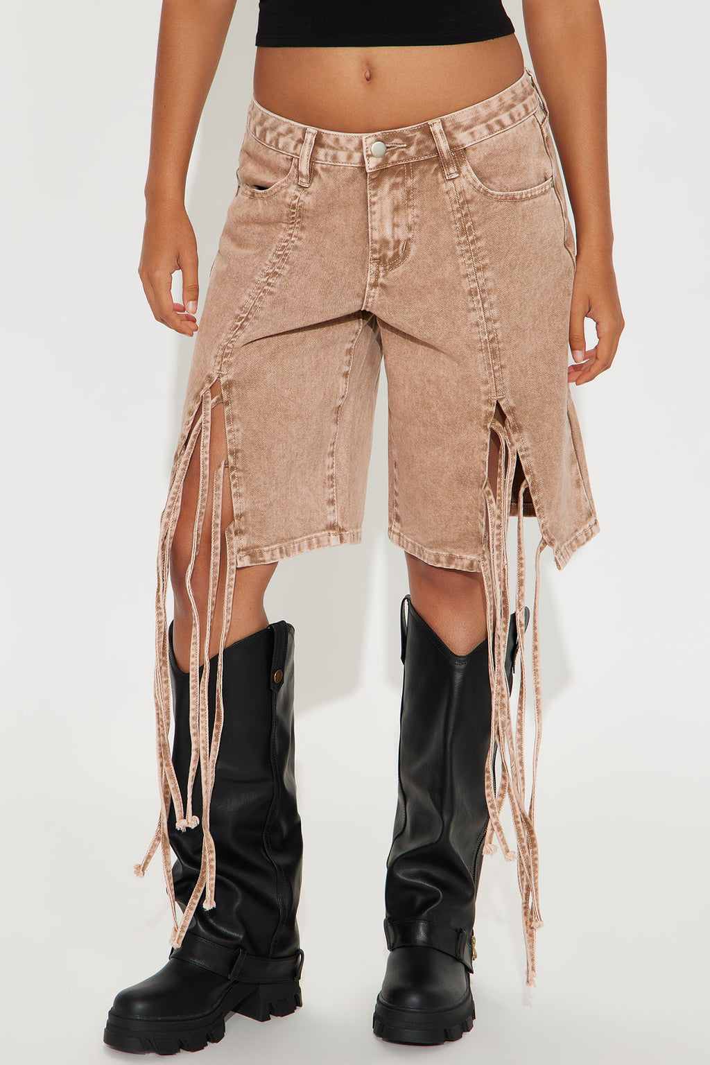 Never Too Late Low Rise Denim Shorts - Mocha