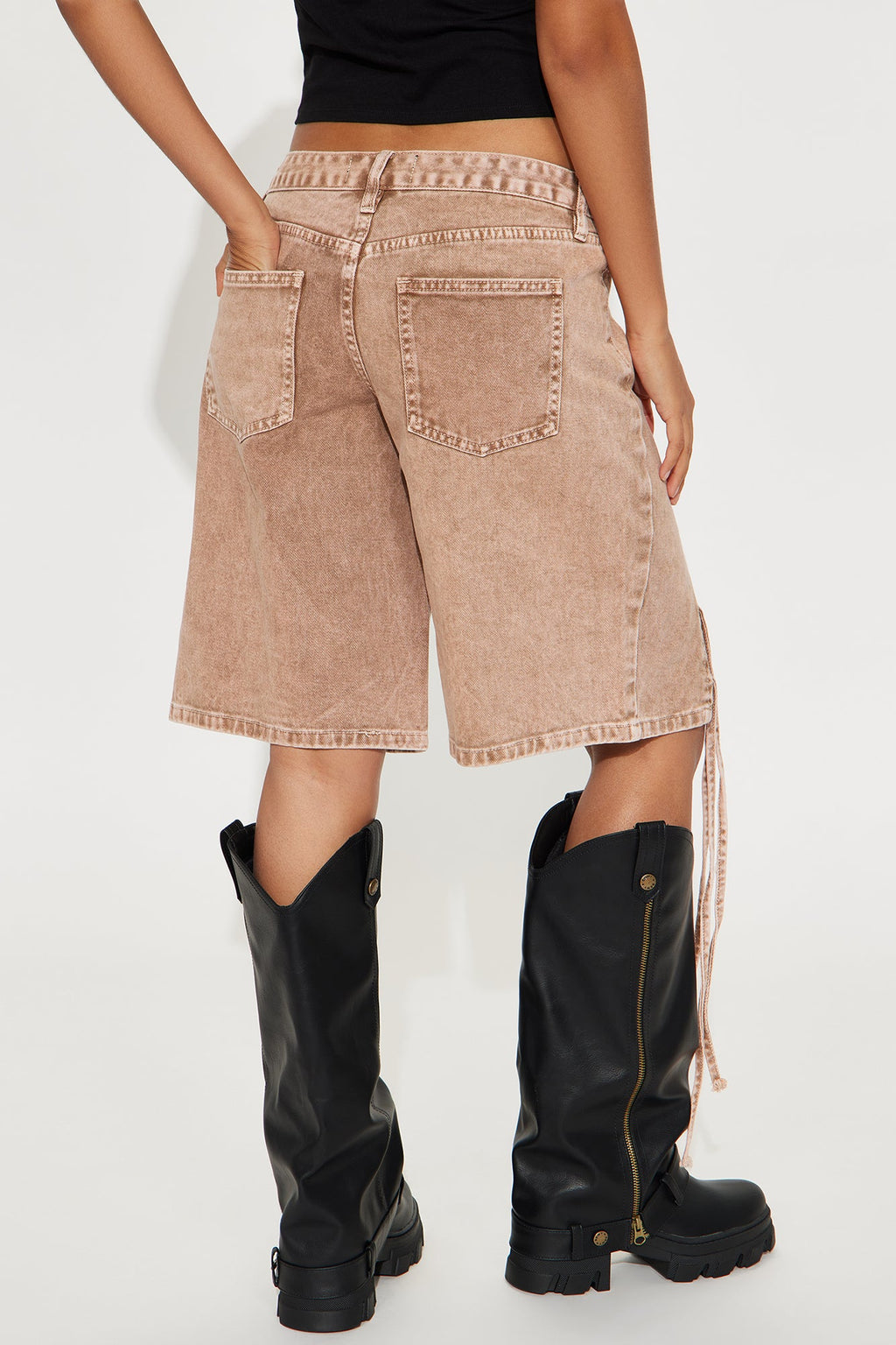Never Too Late Low Rise Denim Shorts - Mocha