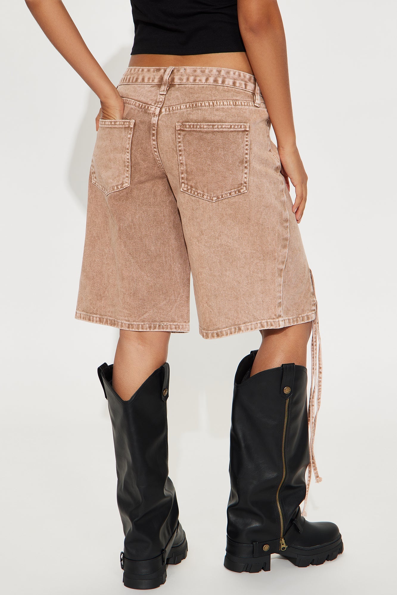 Never Too Late Low Rise Denim Shorts - Mocha