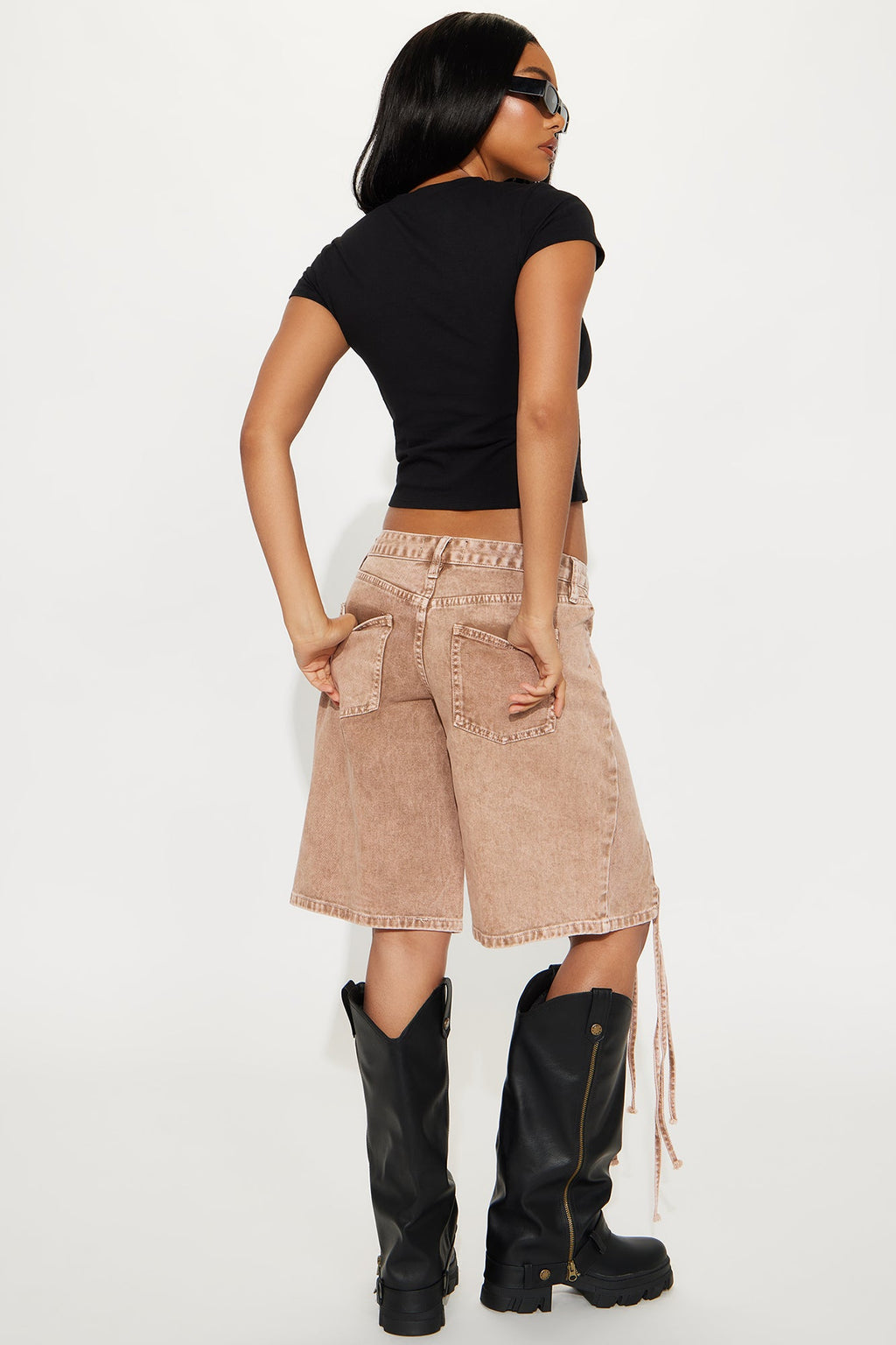 Never Too Late Low Rise Denim Shorts - Mocha