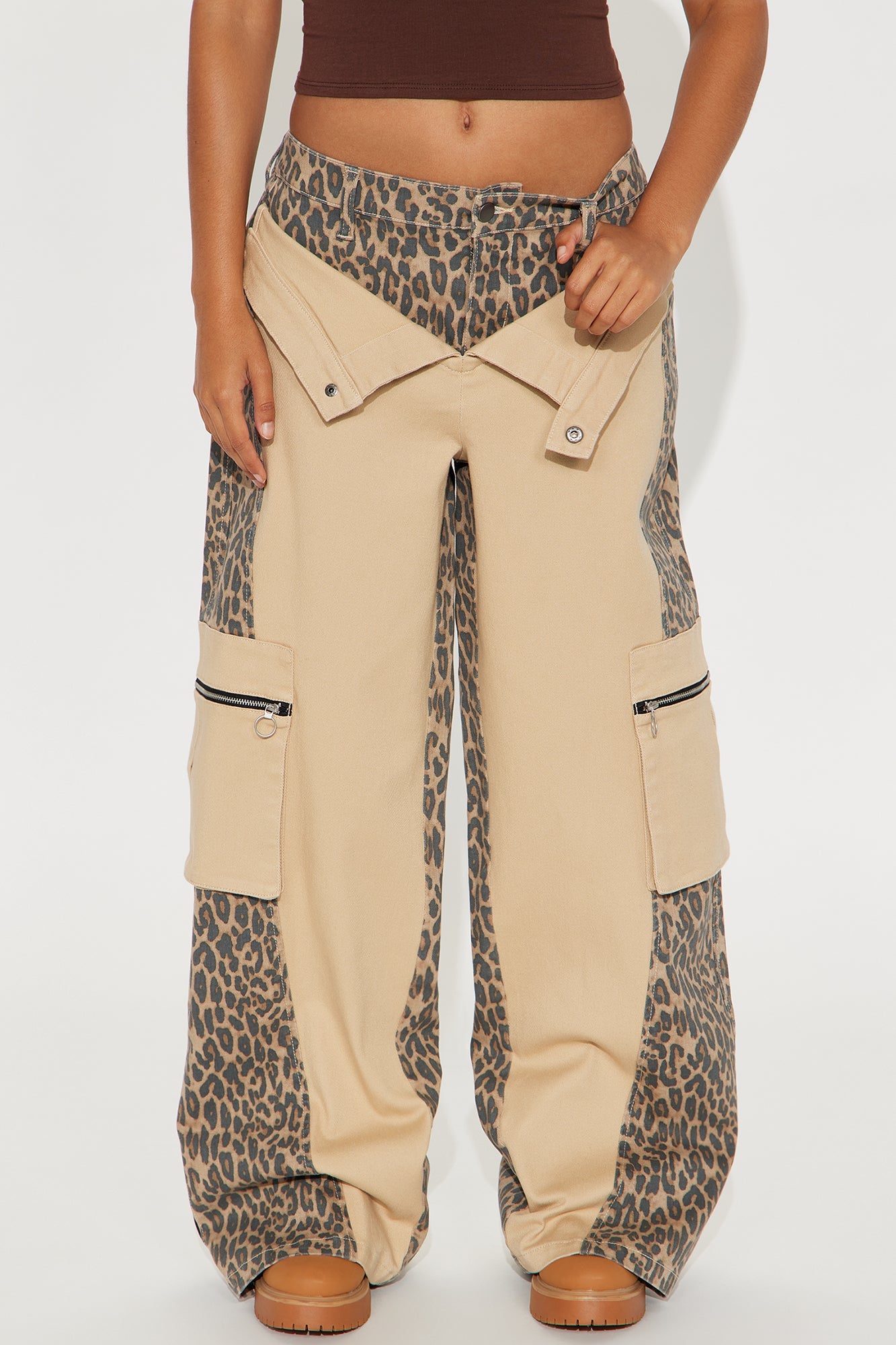 On The Prowl Leopard Twill Wide Leg Pant - Brown/combo