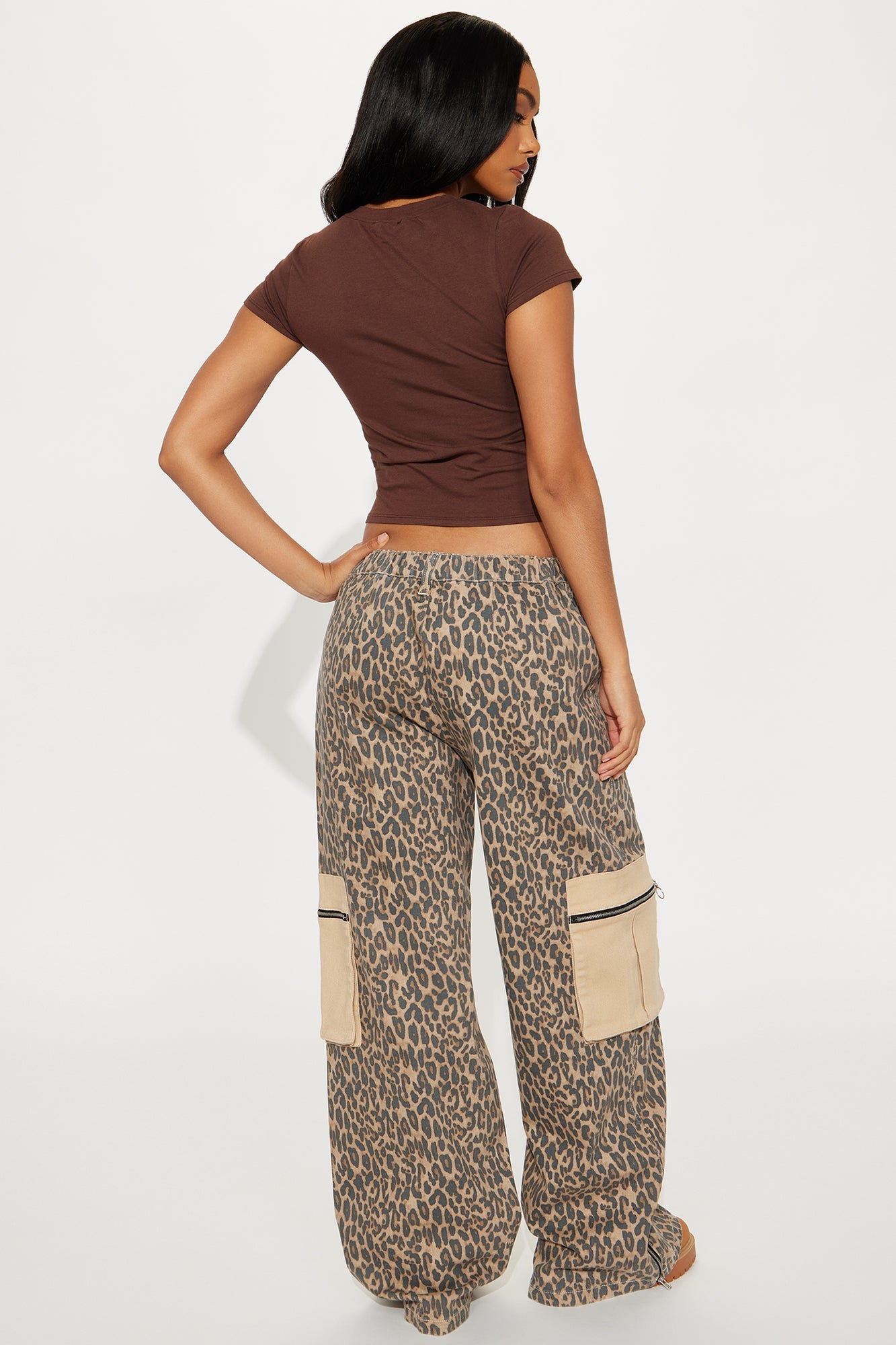 On The Prowl Leopard Twill Wide Leg Pant - Brown/combo