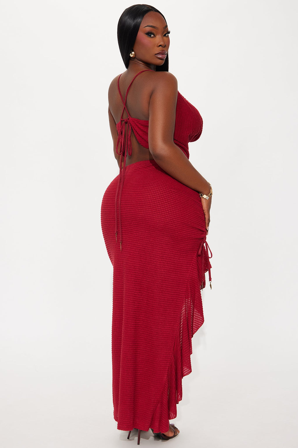 Sunset Sanctuary Textured Halter Skirt Set - Wine