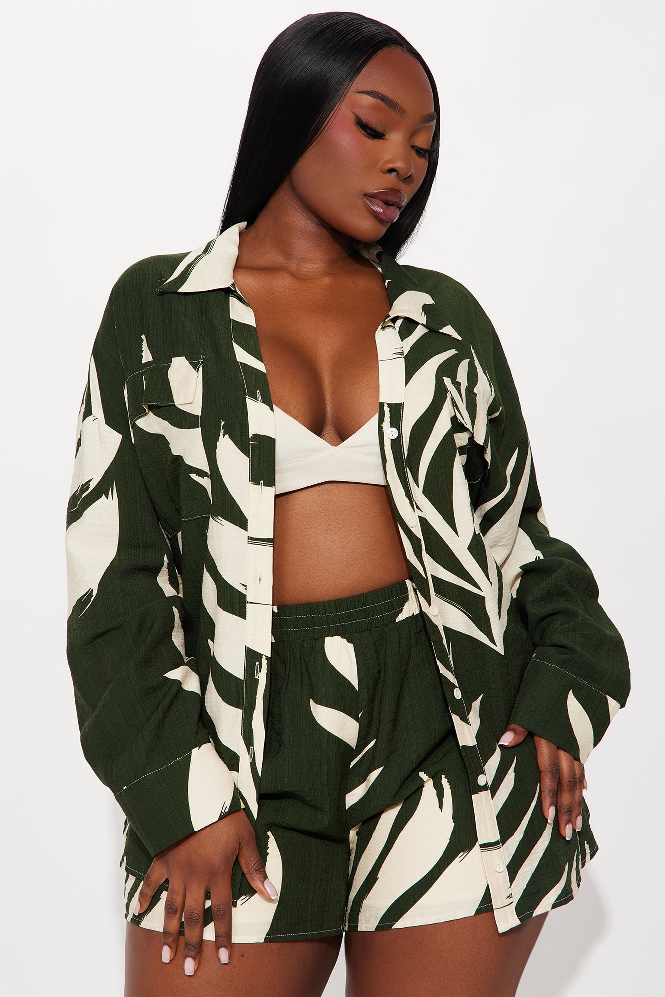 In The Tropics Linen Short Set - Hunter