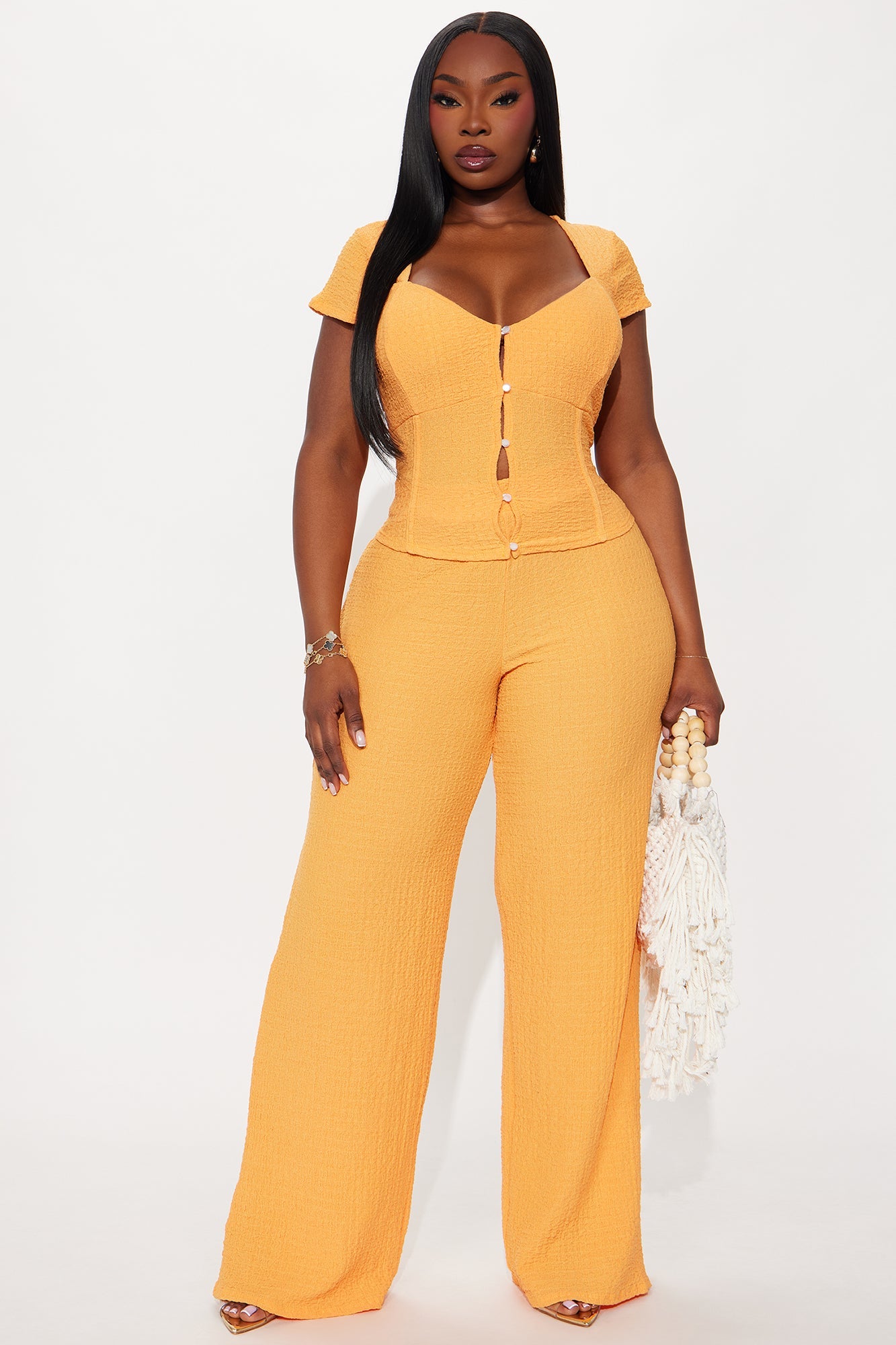 Tamaria Textured Pant Set - Orange