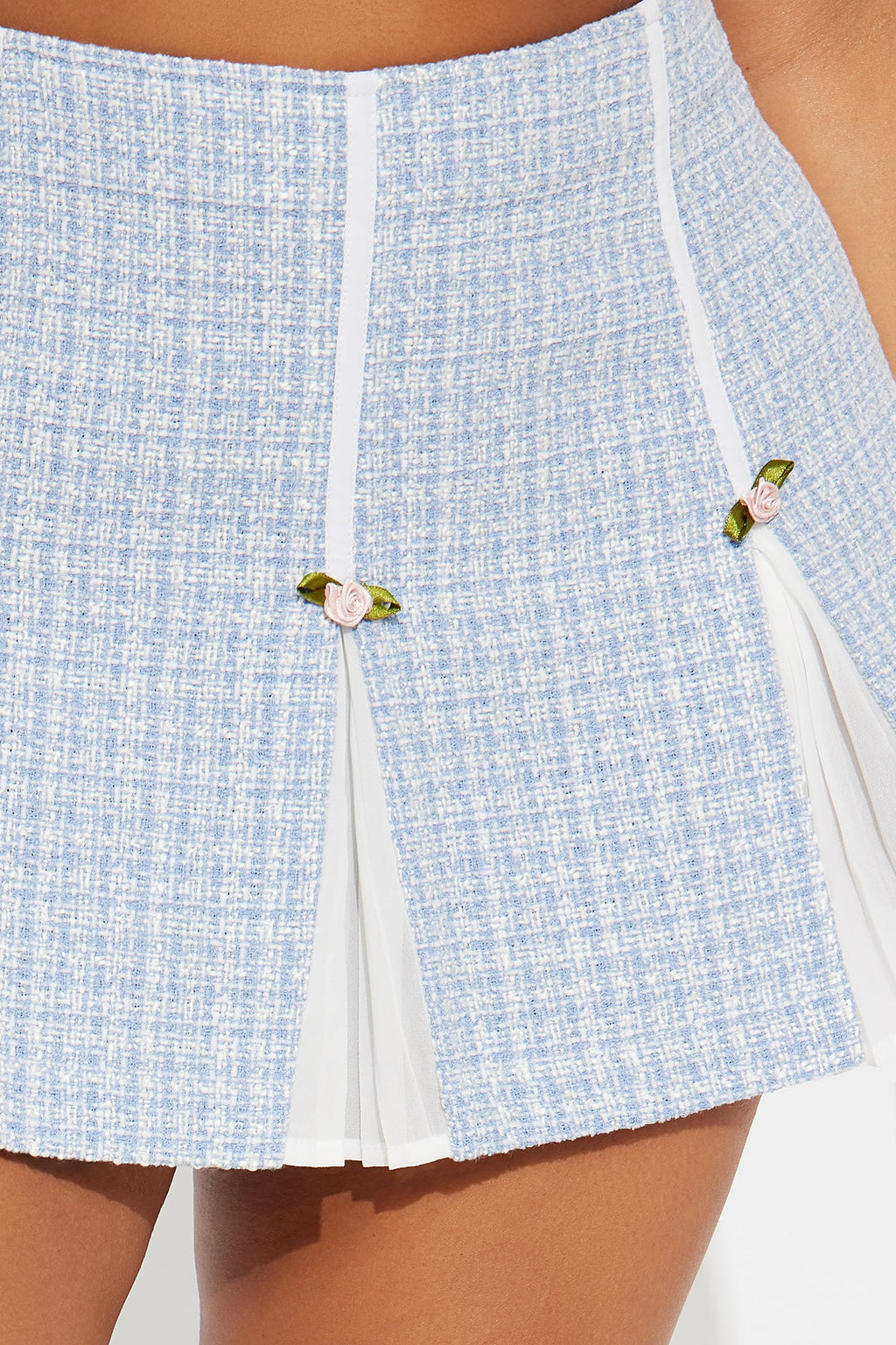 Let's Have Tea Tweed Pleated Mini A-Line Skirt - Light Blue